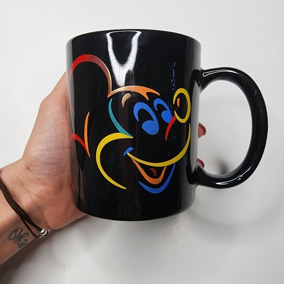 Disney Mickey Mouse Multicolor Mug Rainbow Face on Black Coffee Cup - Picture 1 of 5